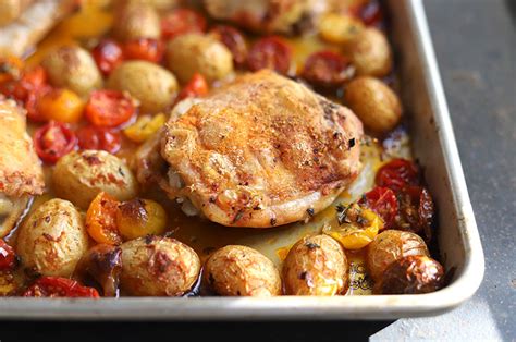 Chicken, Potatoes, and Cherry Tomatoes in a Pan